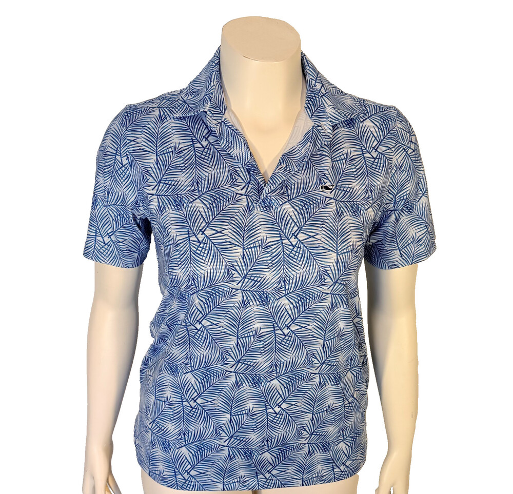 Vineyard Vines Women's Sankaty Polo Shirt Size XL Blue White Tropical Palms